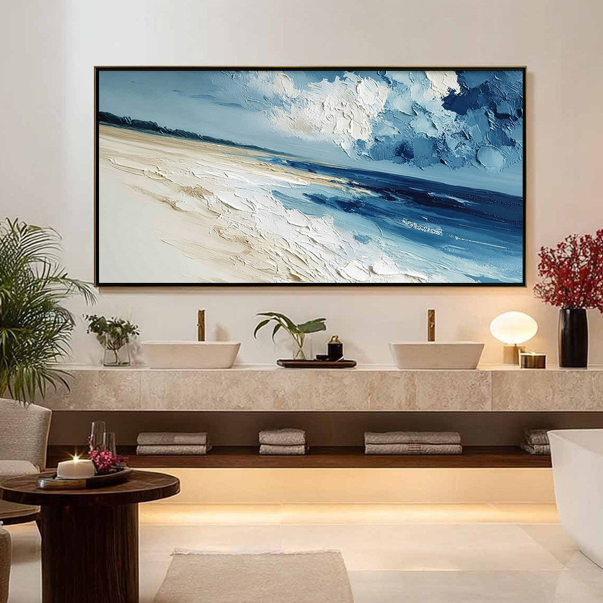 TIDAL WHISPER: Textured Impasto Seascape Oil Painting for Coastal Decor - Image 4