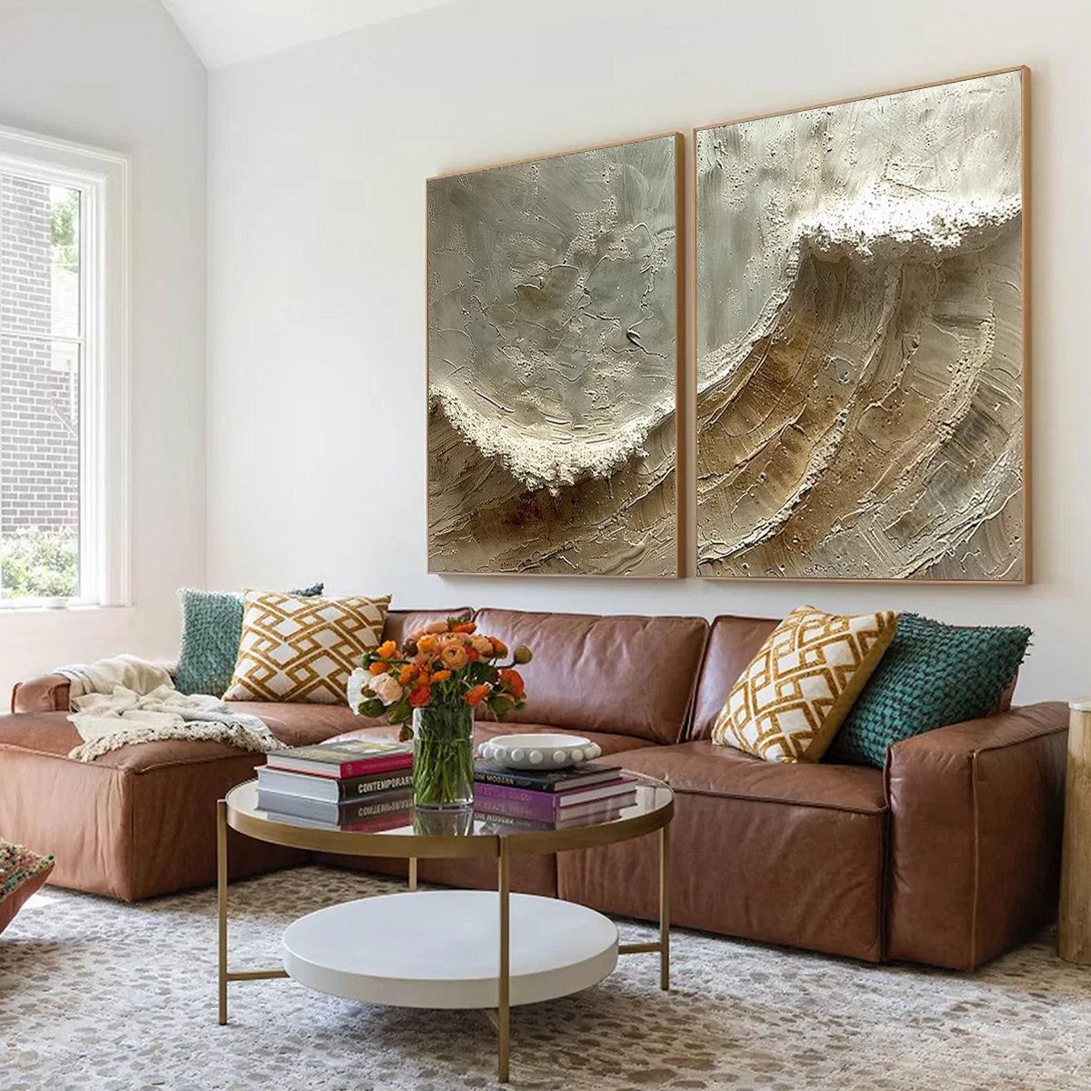 TIDAL WHISPER: Textured Wabi Sabi Coastal Diptych Oil Painting - Image 6