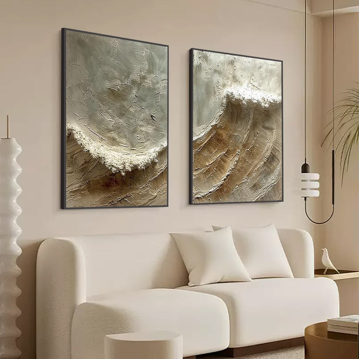 TIDAL WHISPER: Textured Wabi Sabi Coastal Diptych Oil Painting - Image 8