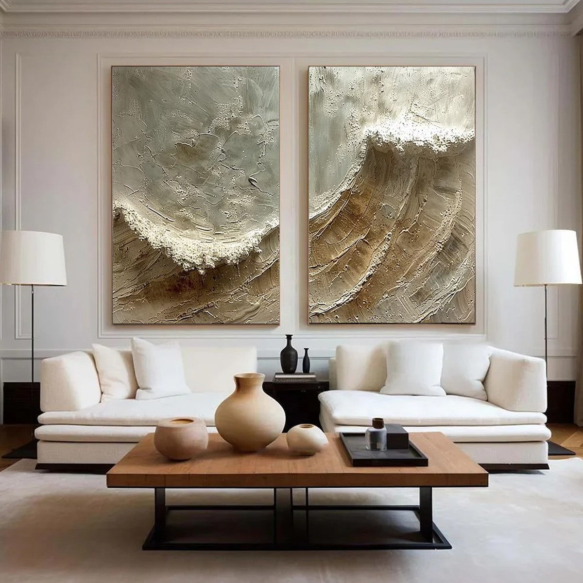 TIDAL WHISPER: Textured Wabi Sabi Coastal Diptych Oil Painting - Image 7