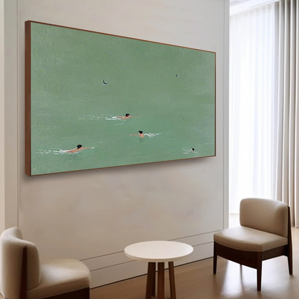 TIDAL GLIDE: Minimalist Swimmer Sports Oil Painting - Image 8