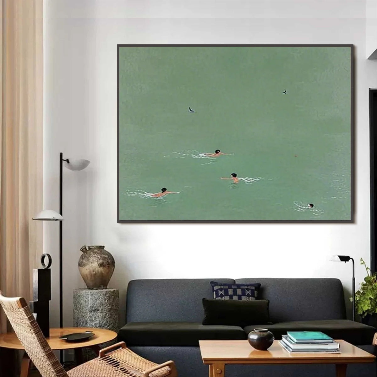 TIDAL GLIDE: Minimalist Swimmer Sports Oil Painting - Image 5