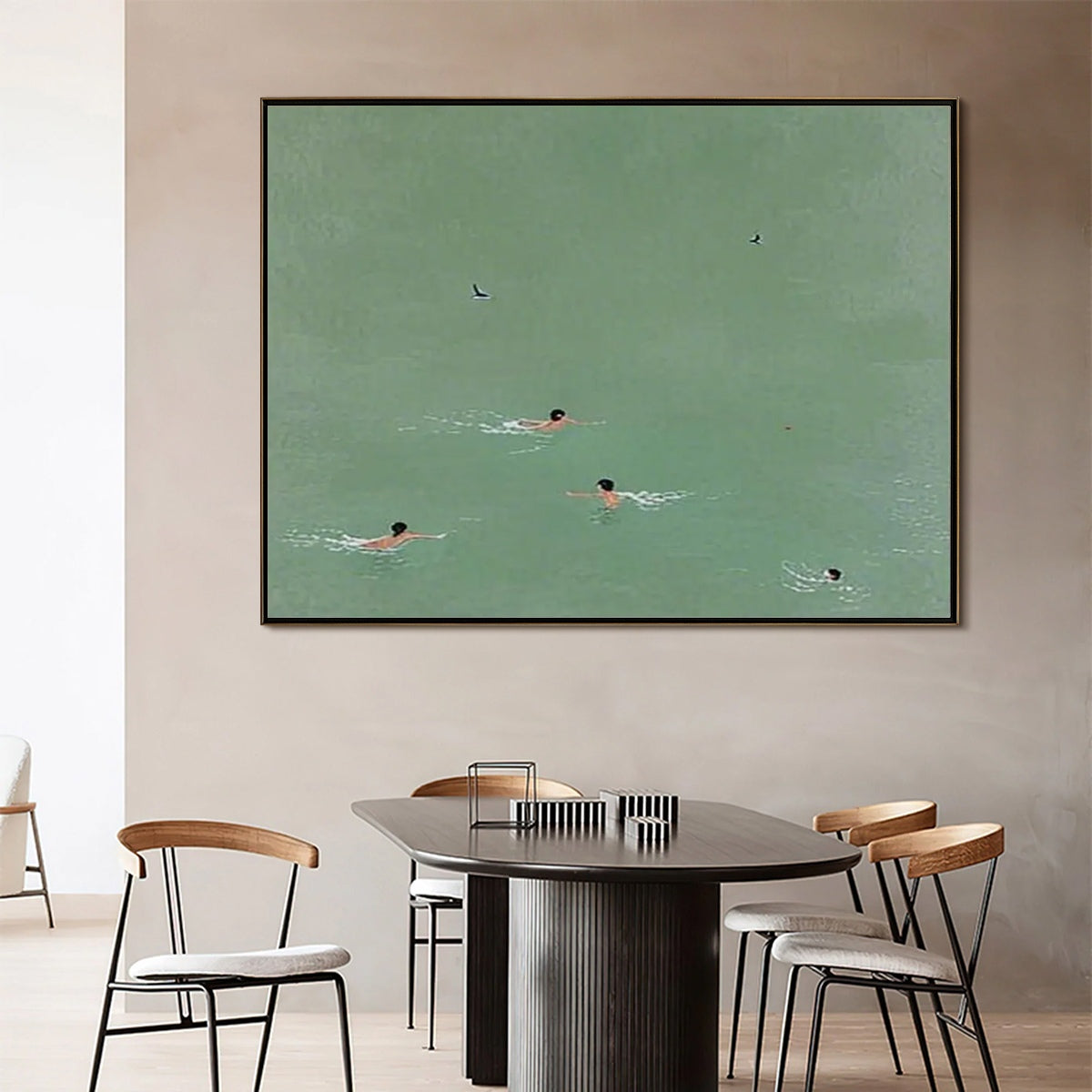 TIDAL GLIDE: Minimalist Swimmer Sports Oil Painting - Image 2
