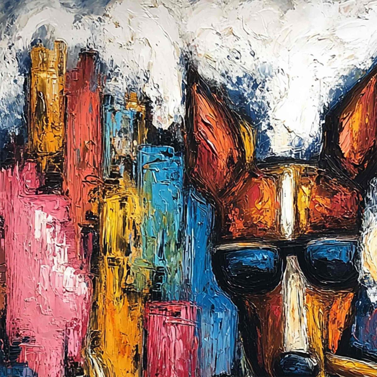 TOP DOG: Textured Impasto Painting of a Dog in the City - Image 5