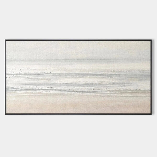 TRANQUIL COAST: Minimalist Coastal Landscape Painting in Neutral Tones