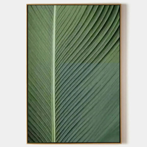 TROPICAL SERENITY: Minimalist Botanical Painting, Green Leaf Wall Art, Vertical Canvas