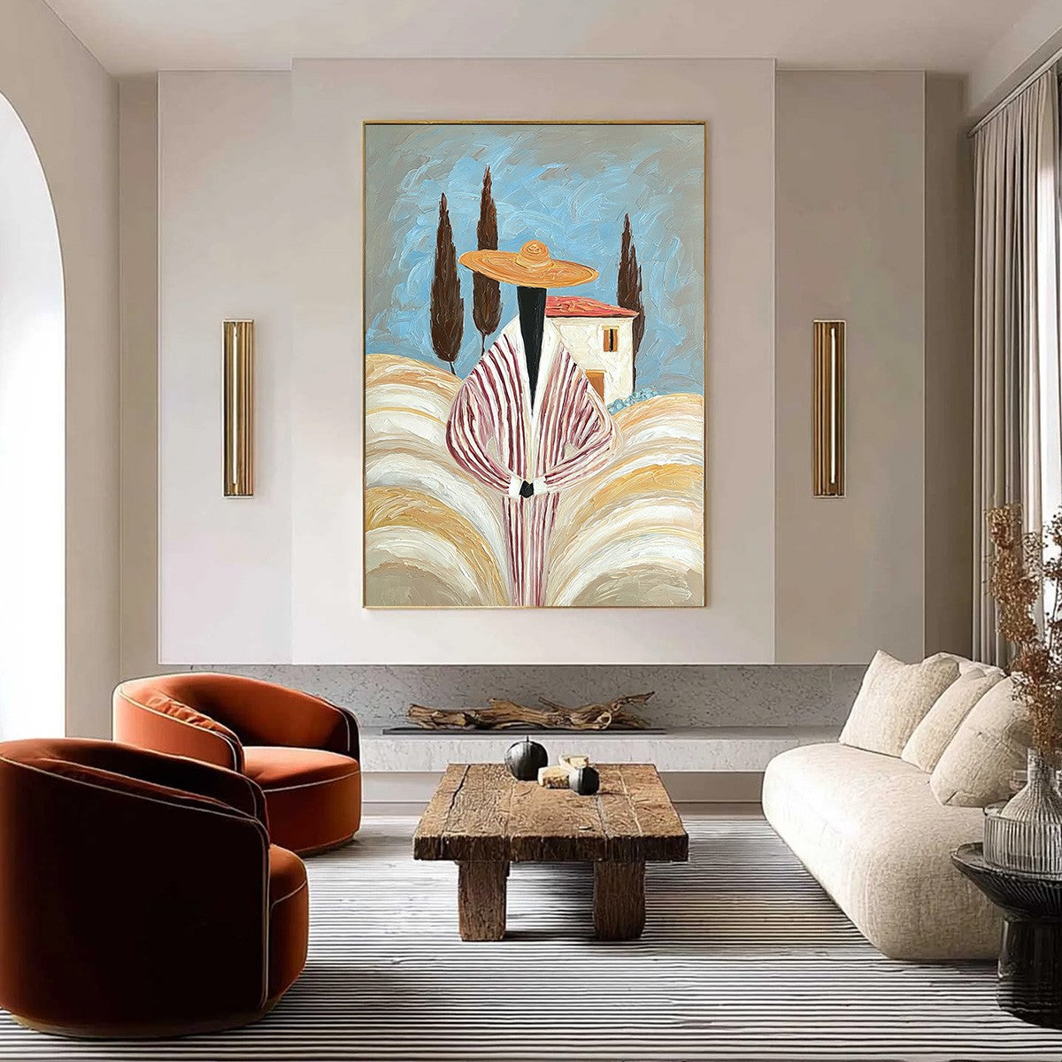 TUSCAN REVERIE: Textured Impasto Painting of a Figure in a Tuscan Landscape - Image 2