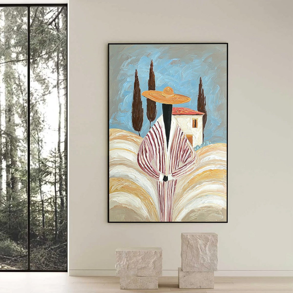 TUSCAN REVERIE: Textured Impasto Painting of a Figure in a Tuscan Landscape - Image 6