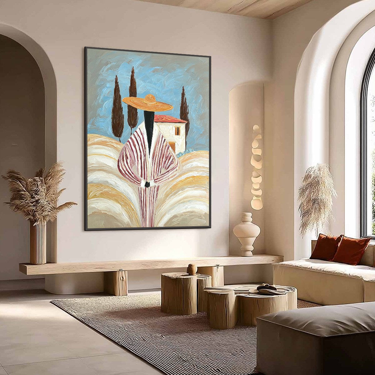 TUSCAN REVERIE: Textured Impasto Painting of a Figure in a Tuscan Landscape - Image 7