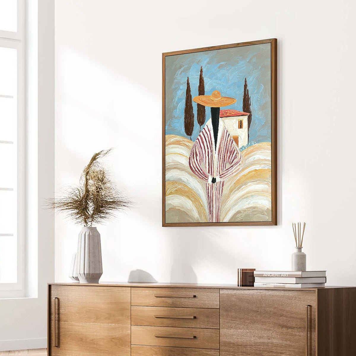 TUSCAN REVERIE: Textured Impasto Painting of a Figure in a Tuscan Landscape - Image 8