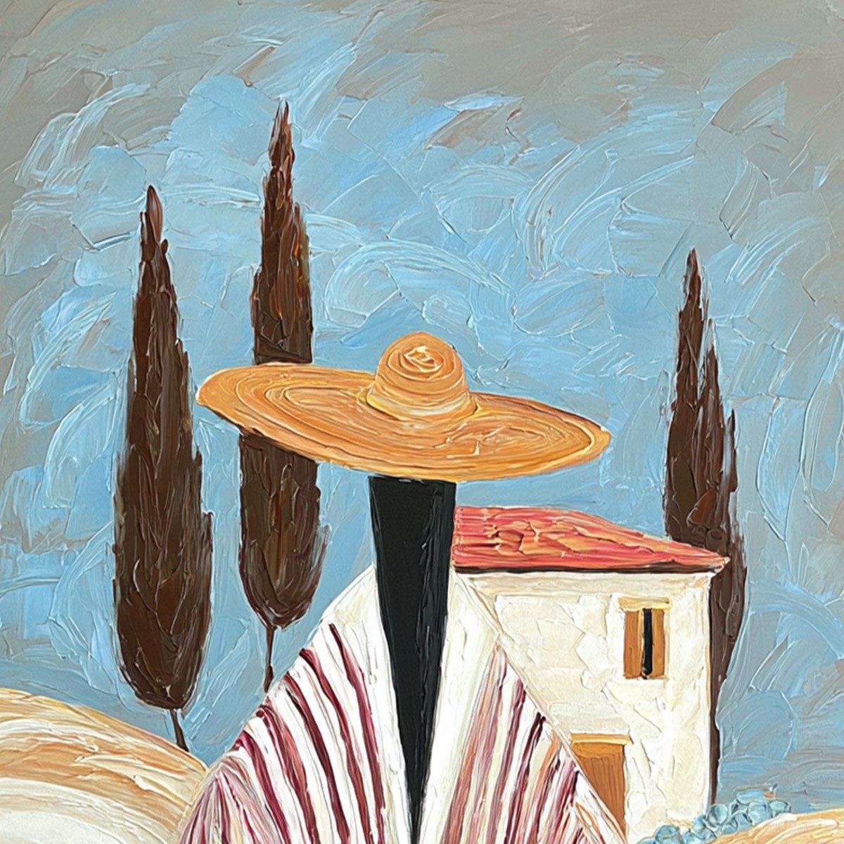 TUSCAN REVERIE: Textured Impasto Painting of a Figure in a Tuscan Landscape - Image 3