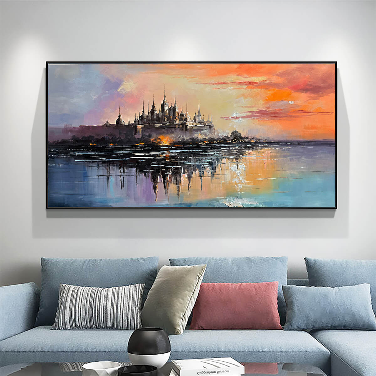 TWILIGHT KINGDOM: Panoramic Castle Landscape Oil Painting - Image 2