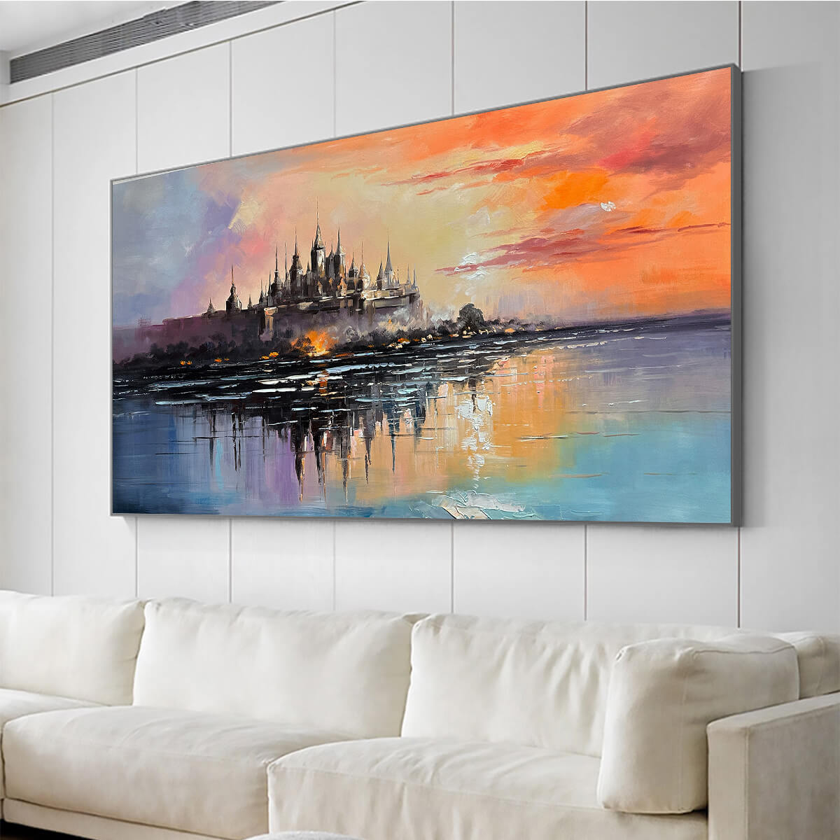 TWILIGHT KINGDOM: Panoramic Castle Landscape Oil Painting - Image 4