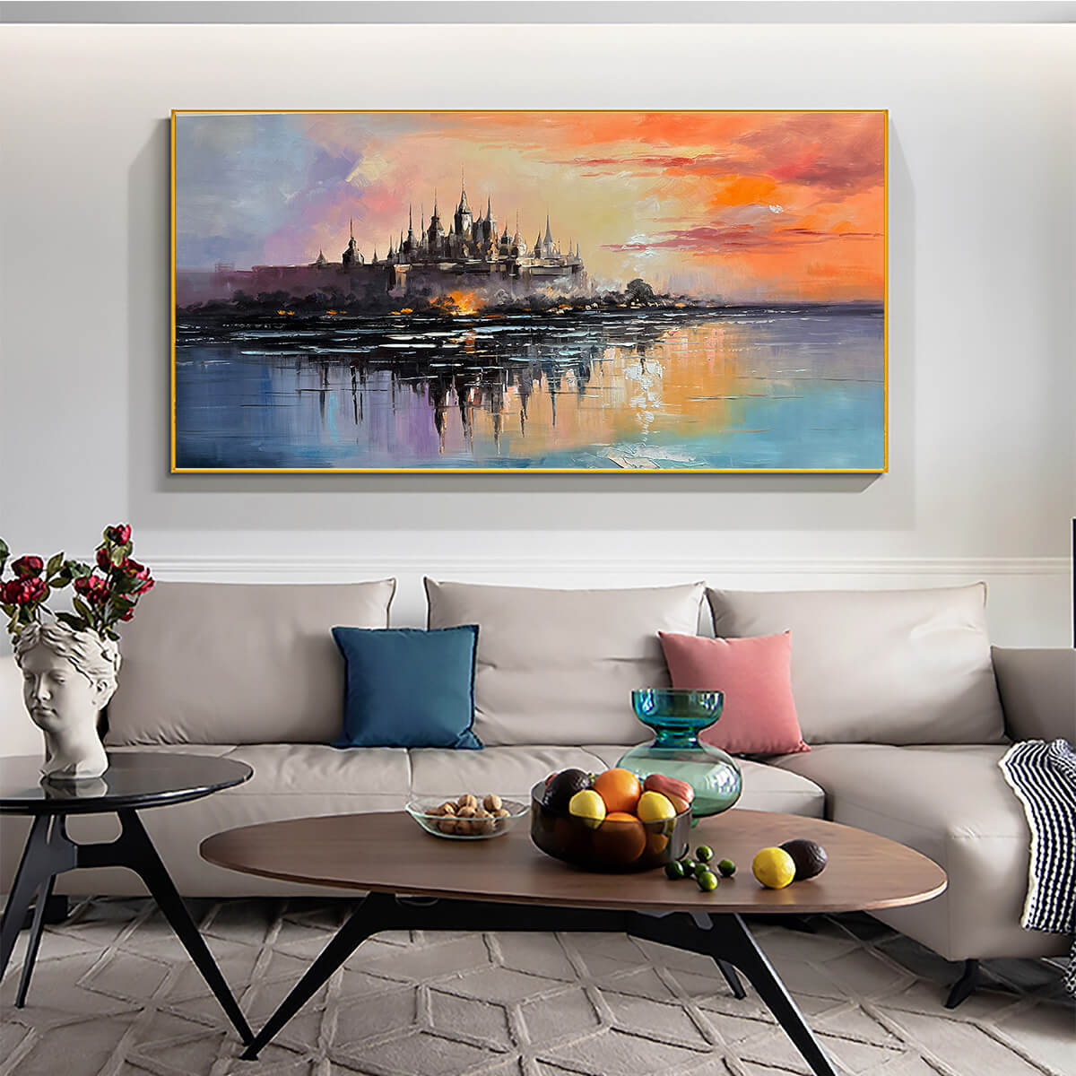 TWILIGHT KINGDOM: Panoramic Castle Landscape Oil Painting - Image 7