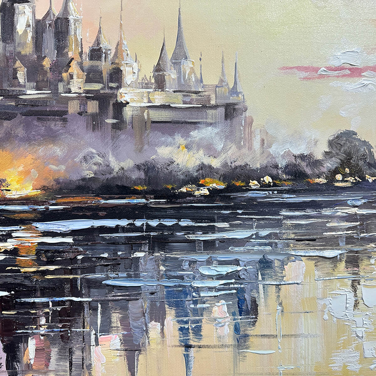 TWILIGHT KINGDOM: Panoramic Castle Landscape Oil Painting - Image 5