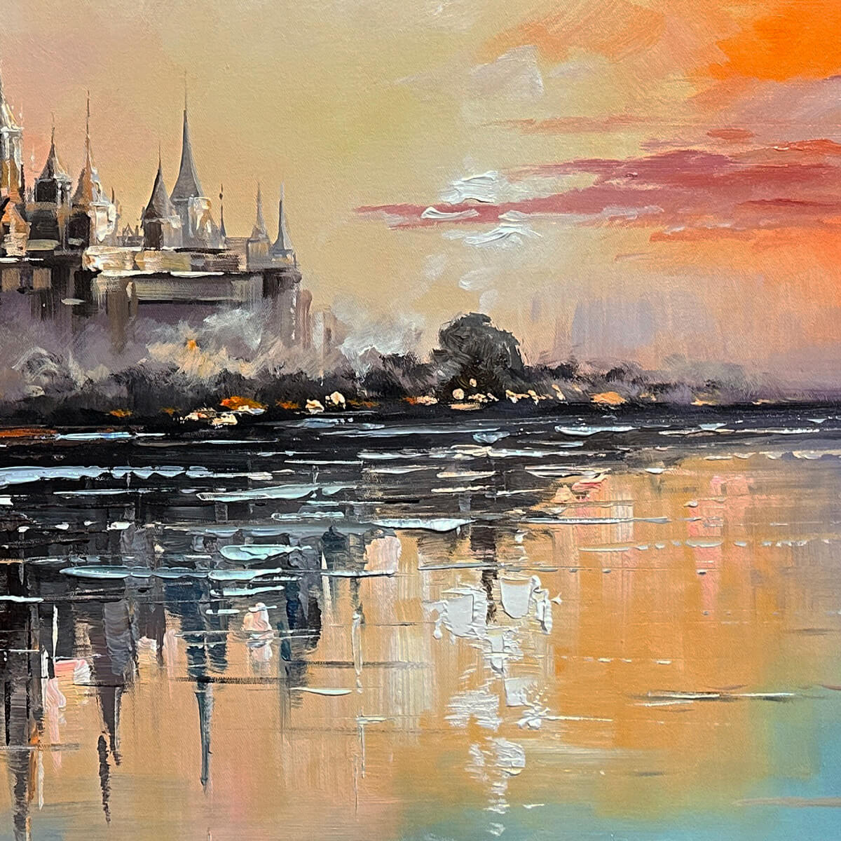 TWILIGHT KINGDOM: Panoramic Castle Landscape Oil Painting - Image 3