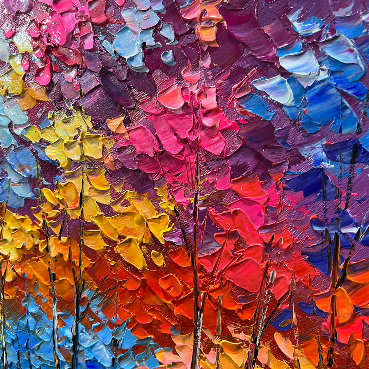TWILIGHT REFLECTIONS: Colorful Landscape Painting of Trees by the Water - Image 3