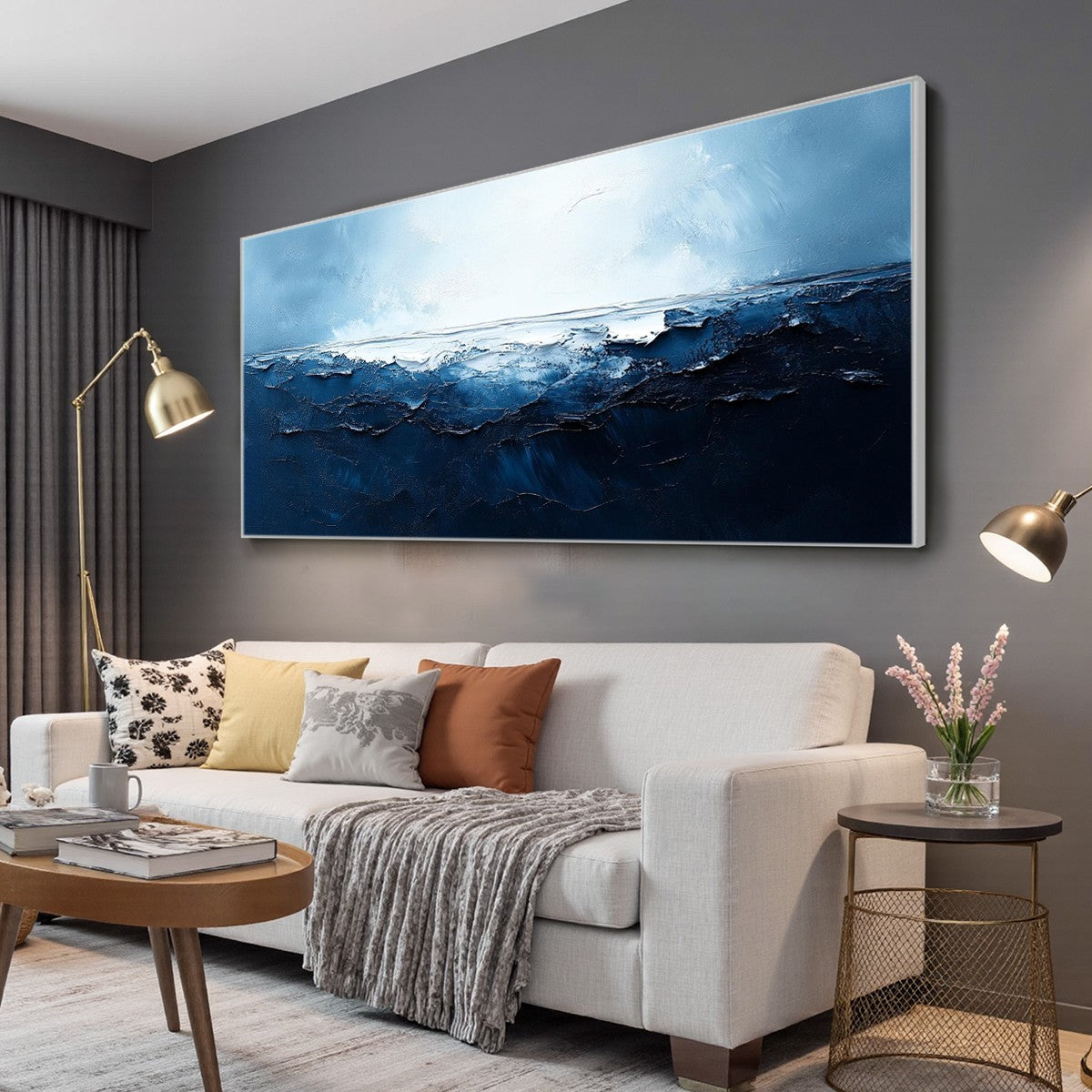 TWILIGHT SEA: Textured Abstract Ocean Oil Painting in Blue - Image 4