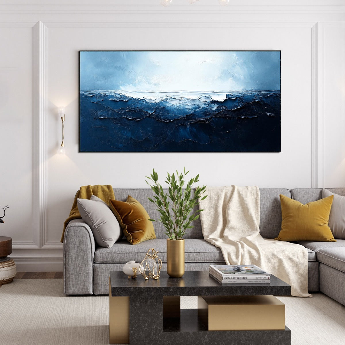 TWILIGHT SEA: Textured Abstract Ocean Oil Painting in Blue - Image 7