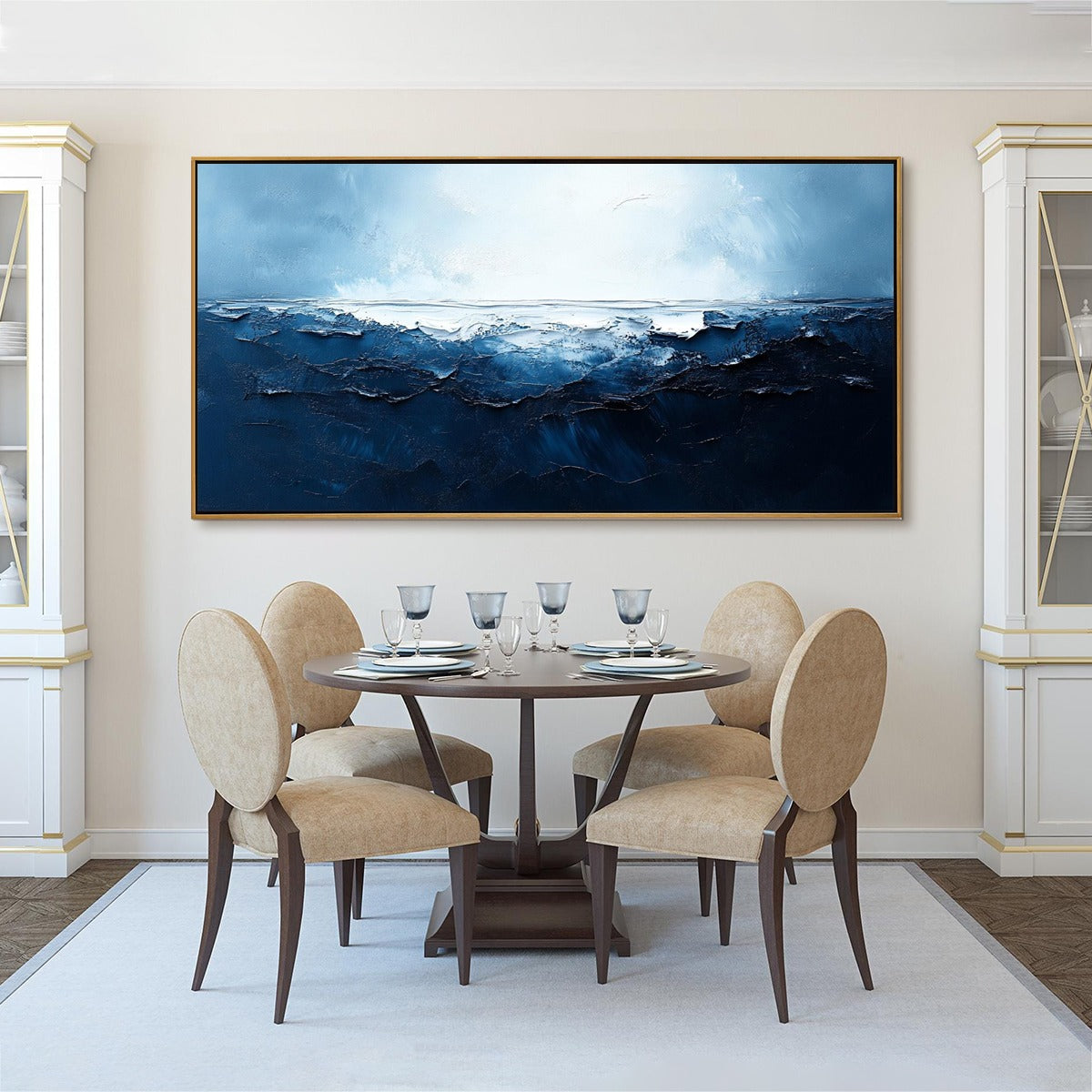 TWILIGHT SEA: Textured Abstract Ocean Oil Painting in Blue - Image 6