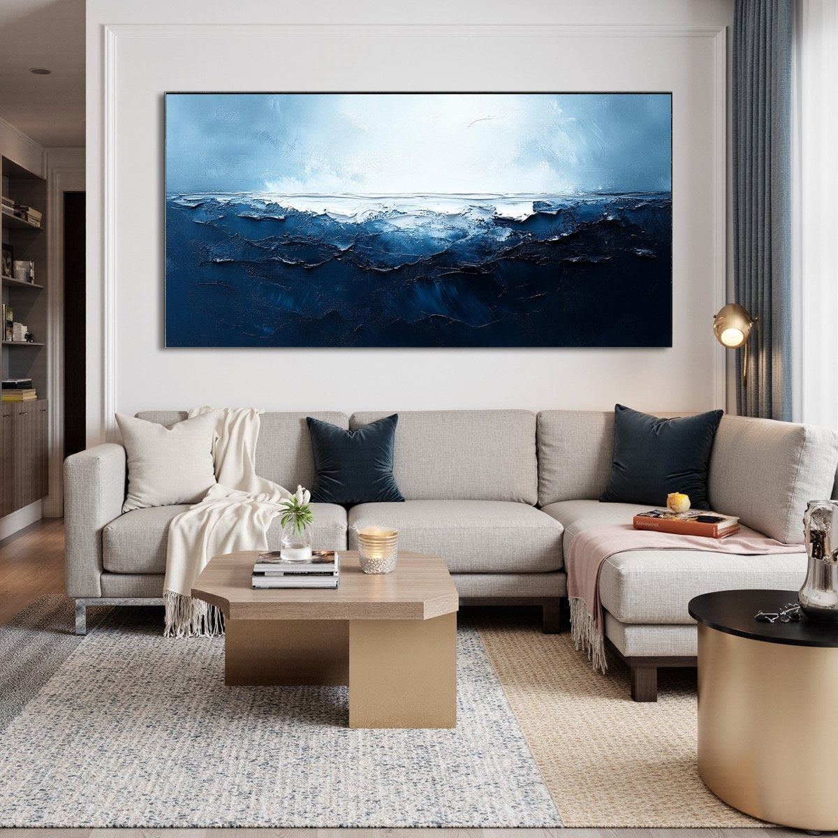TWILIGHT SEA: Textured Abstract Ocean Oil Painting in Blue - Image 2