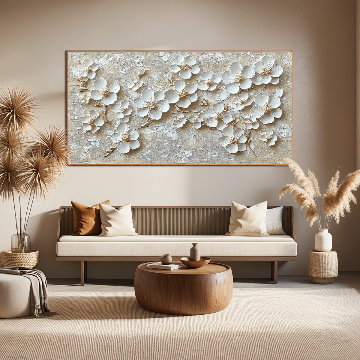 GOLDEN BLOSSOMS: Textured Floral Oil Painting - Image 6