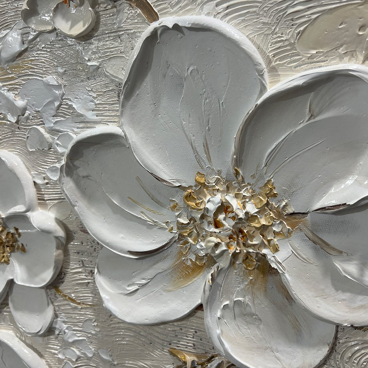 GOLDEN BLOSSOMS: Textured Floral Oil Painting - Image 3