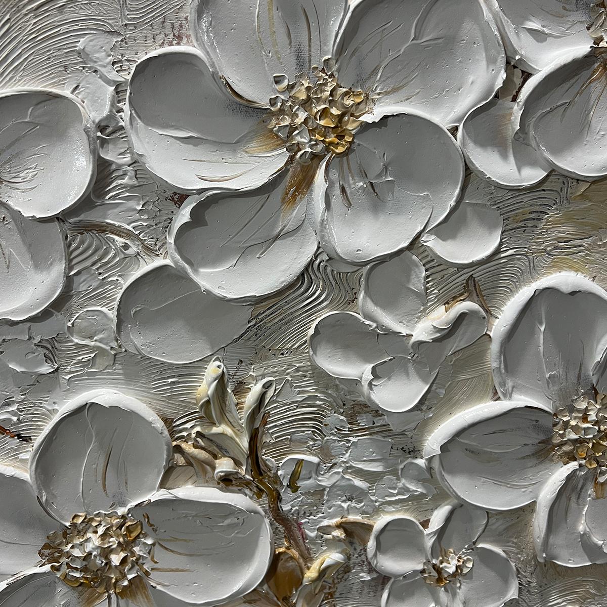 GOLDEN BLOSSOMS: Textured Floral Oil Painting - Image 5
