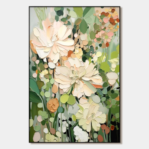 BLUSHING BLOOMS: Textured Floral Painting, Impasto Palette Knife, Vertical Canvas, Modern Floral Wall Art