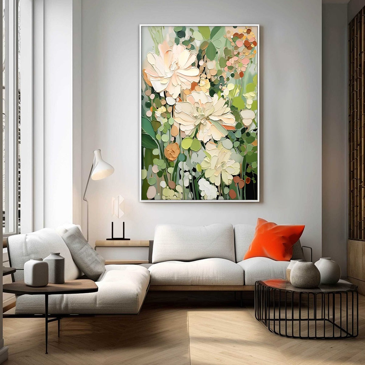 BLUSHING BLOOMS: Textured Floral Painting, Impasto Palette Knife, Vertical Canvas, Modern Floral Wall Art - Image 7