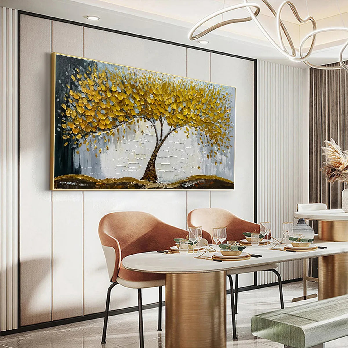 GOLDEN SANCTUARY: Textured Golden Tree Oil Painting on Canvas - Image 4