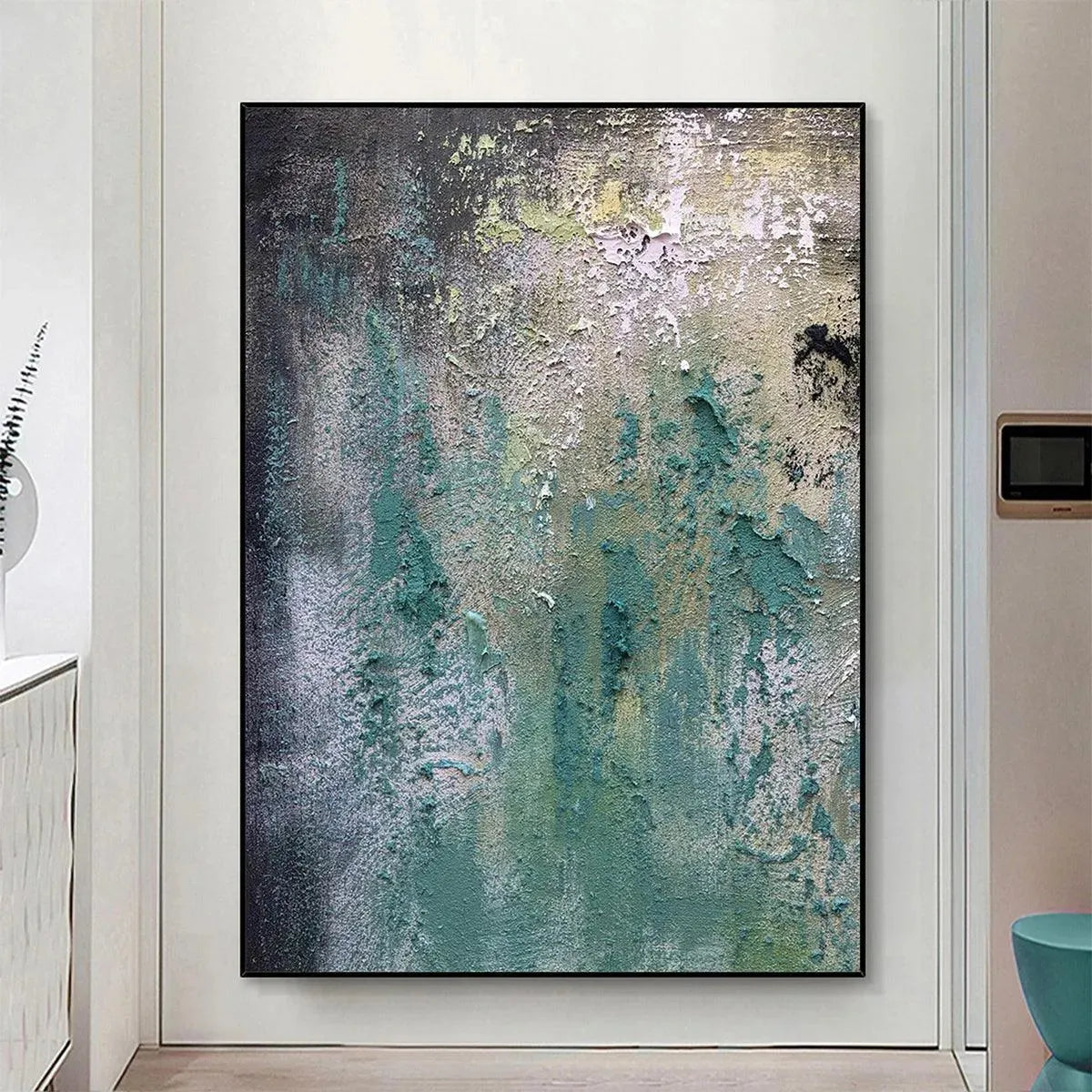TEXTURED GREEN ABSTRACT: Impasto Abstract Painting, Vertical Wall Art - Image 2