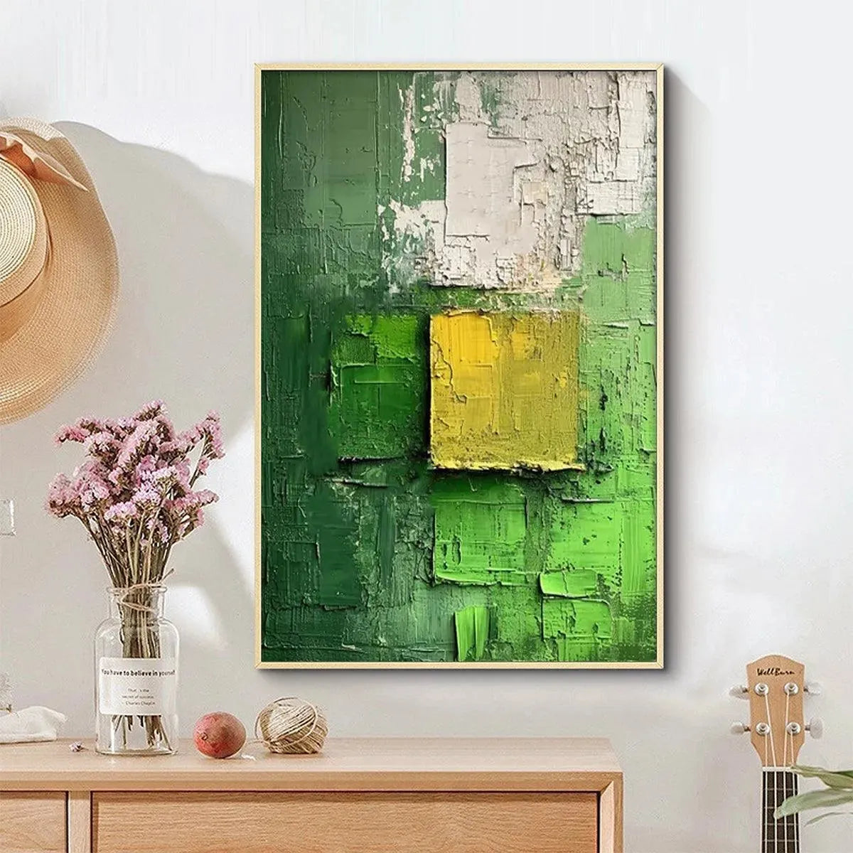 TEXTURED GREEN AND YELLOW: Textured Abstract Painting, Vertical Wall Art - Image 6