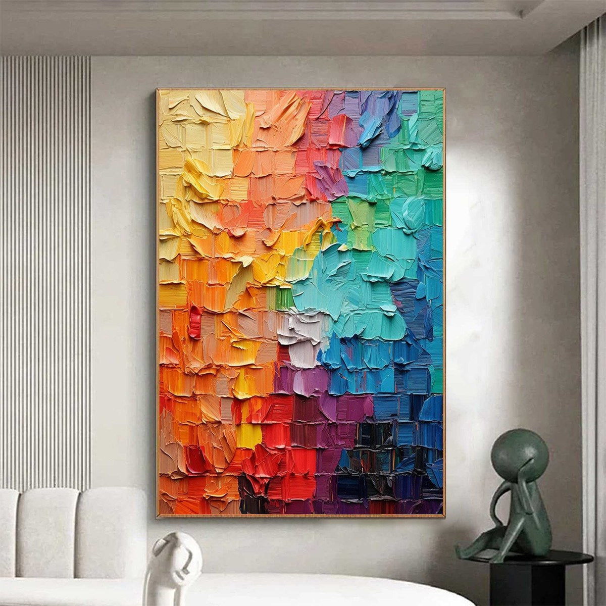 SPECTRUM MOSAIC: Textured Impasto Abstract Oil Painting - Image 4