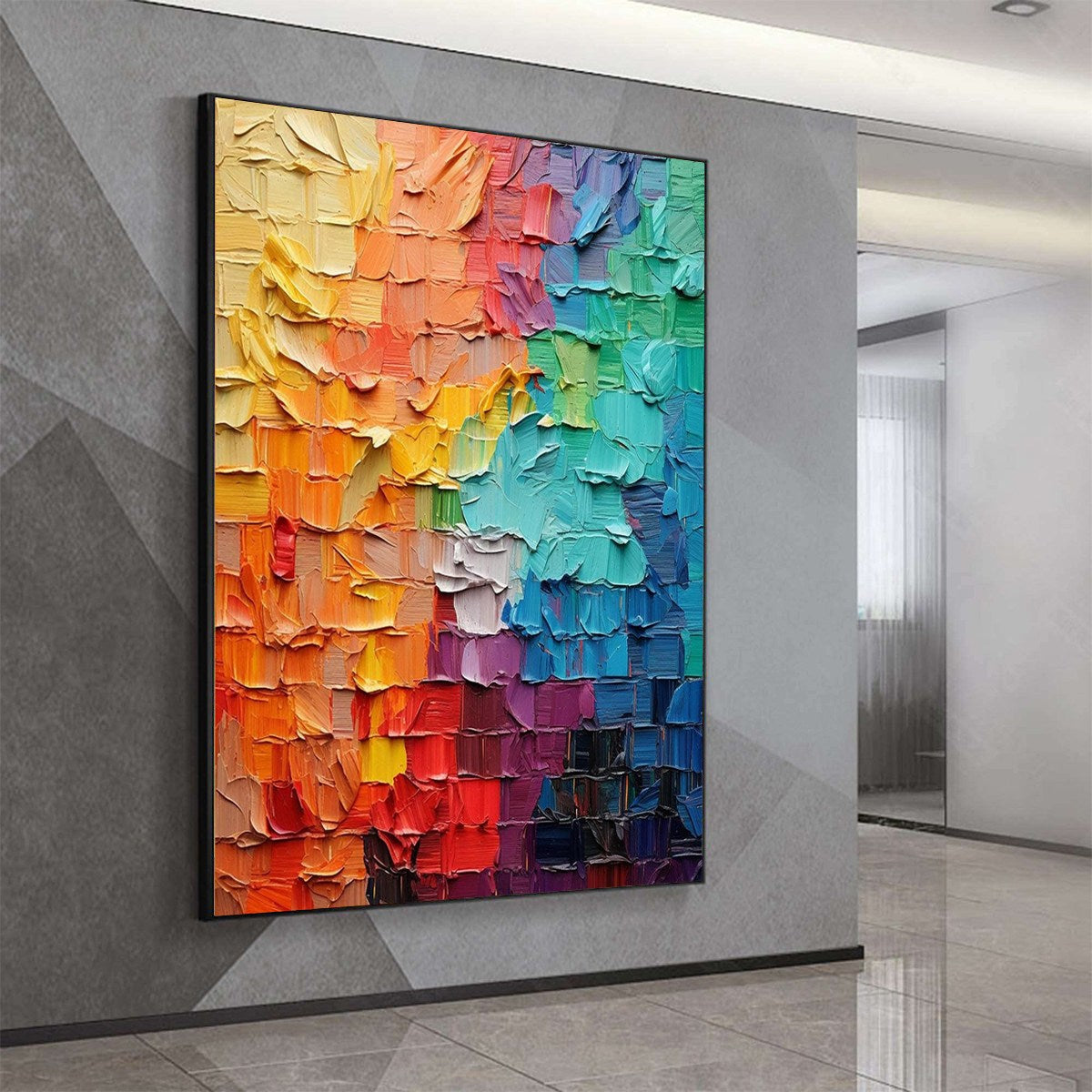 SPECTRUM MOSAIC: Textured Impasto Abstract Oil Painting - Image 5