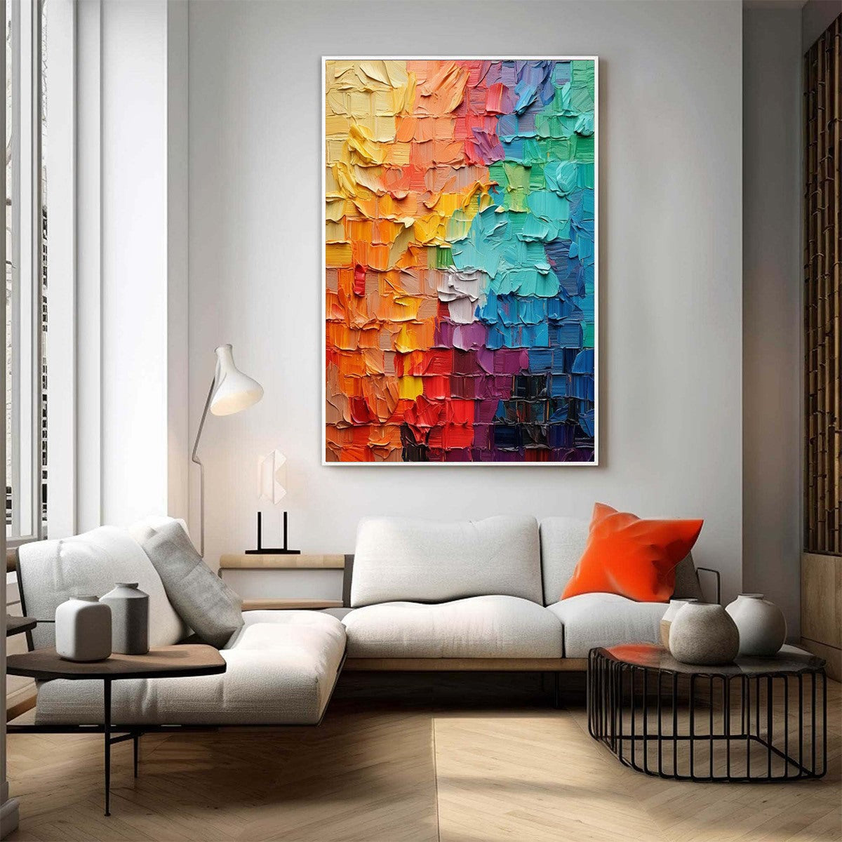 SPECTRUM MOSAIC: Textured Impasto Abstract Oil Painting - Image 2