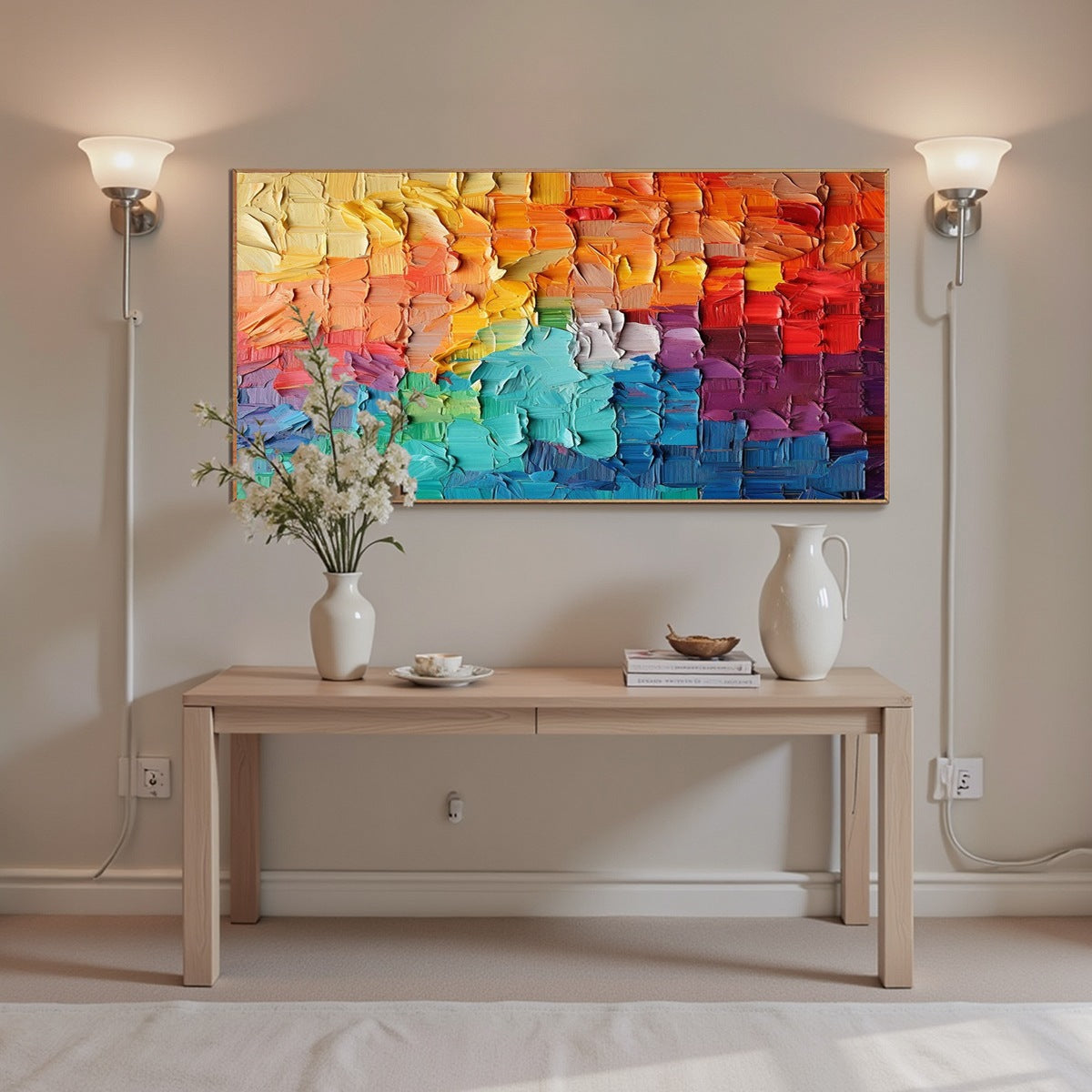 RAINBOW HARMONY: Textured Impasto Abstract Oil Painting - Image 5