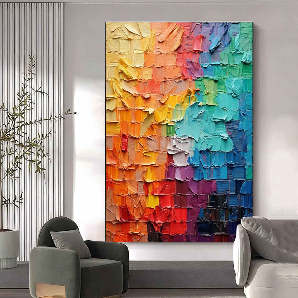 SPECTRUM MOSAIC: Textured Impasto Abstract Oil Painting - Image 7