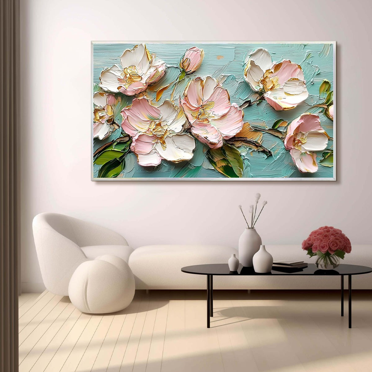 BLOSSOM SERENADE: Textured Impasto Floral Oil Painting - Image 7