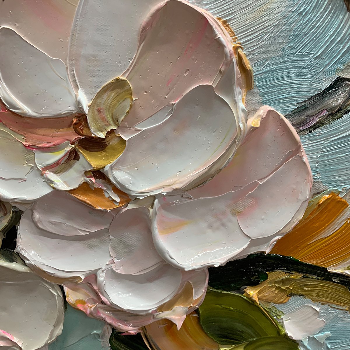 BLOSSOM SERENADE: Textured Impasto Floral Oil Painting - Image 3