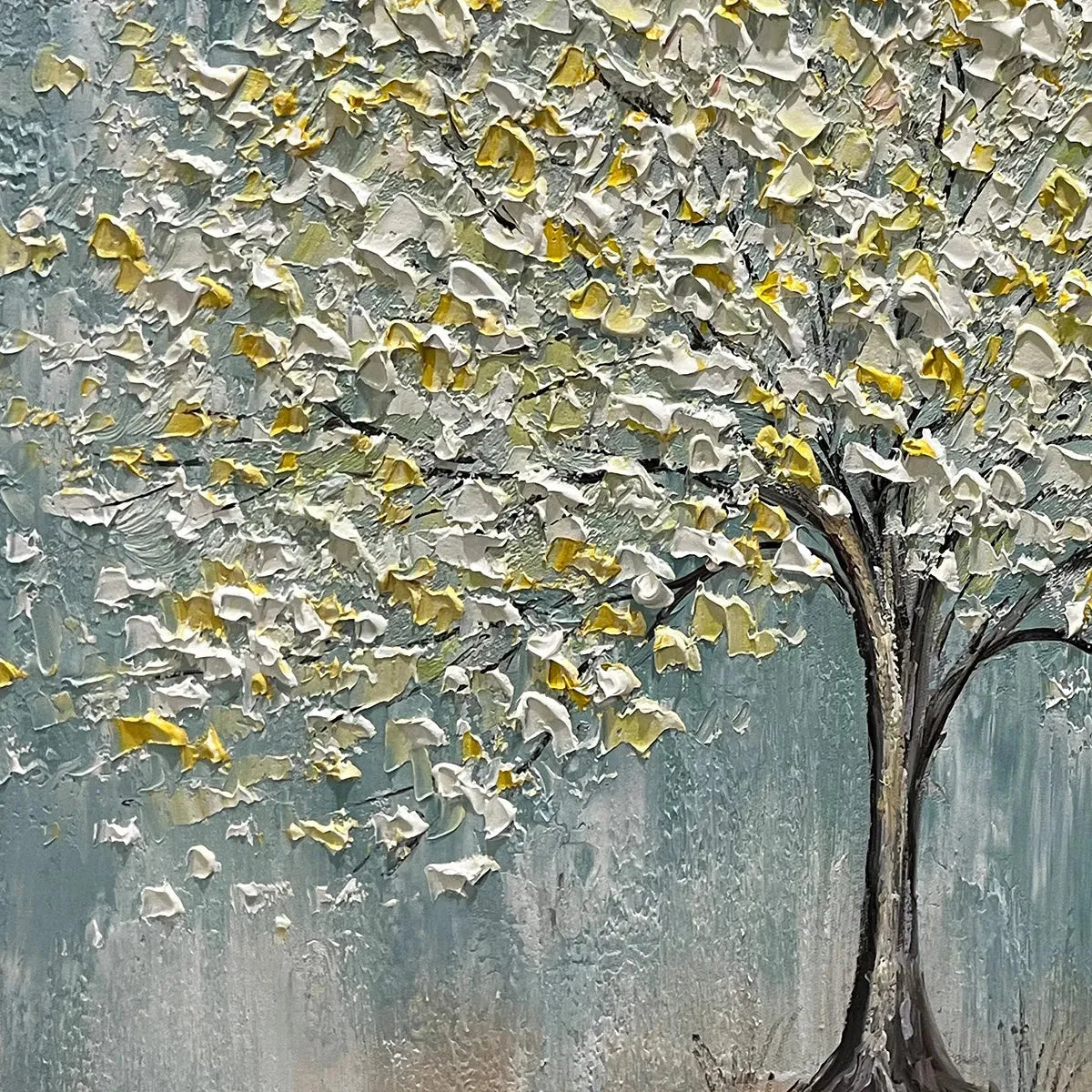 GOLDEN BLOOM: Textured Impasto Tree Painting in White and Gold - Image 5