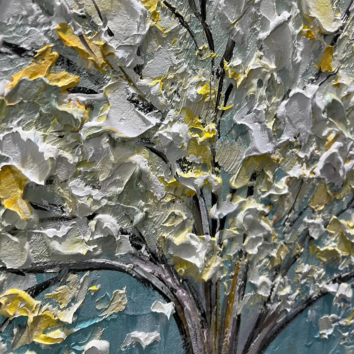 GOLDEN BLOOM: Textured Impasto Tree Painting in White and Gold - Image 3