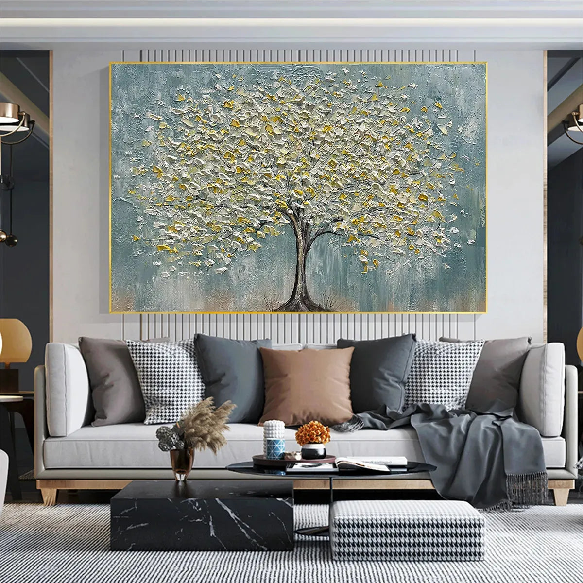 GOLDEN BLOOM: Textured Impasto Tree Painting in White and Gold - Image 2