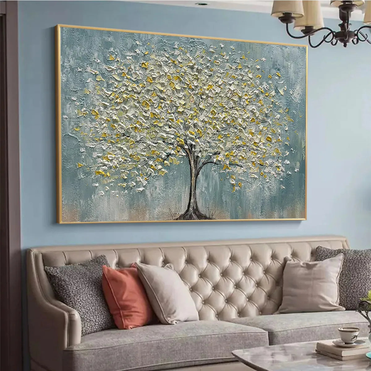 GOLDEN BLOOM: Textured Impasto Tree Painting in White and Gold - Image 4