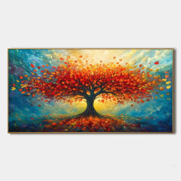 AUTUMN FIRE: Textured Landscape Oil Painting