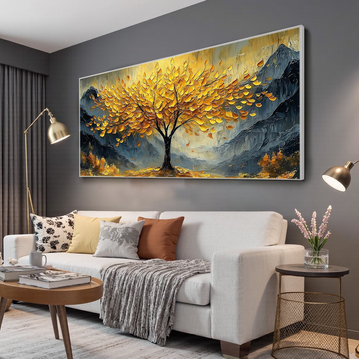 GOLDEN MAJESTY: Textured Landscape Oil Painting - Image 4