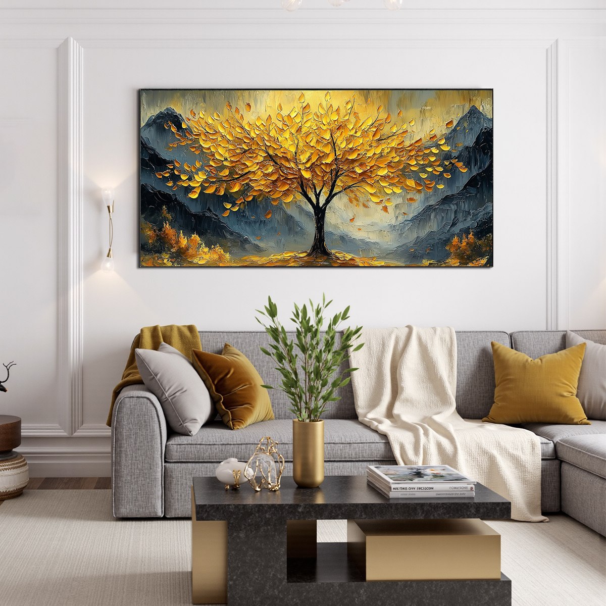 GOLDEN MAJESTY: Textured Landscape Oil Painting - Image 2