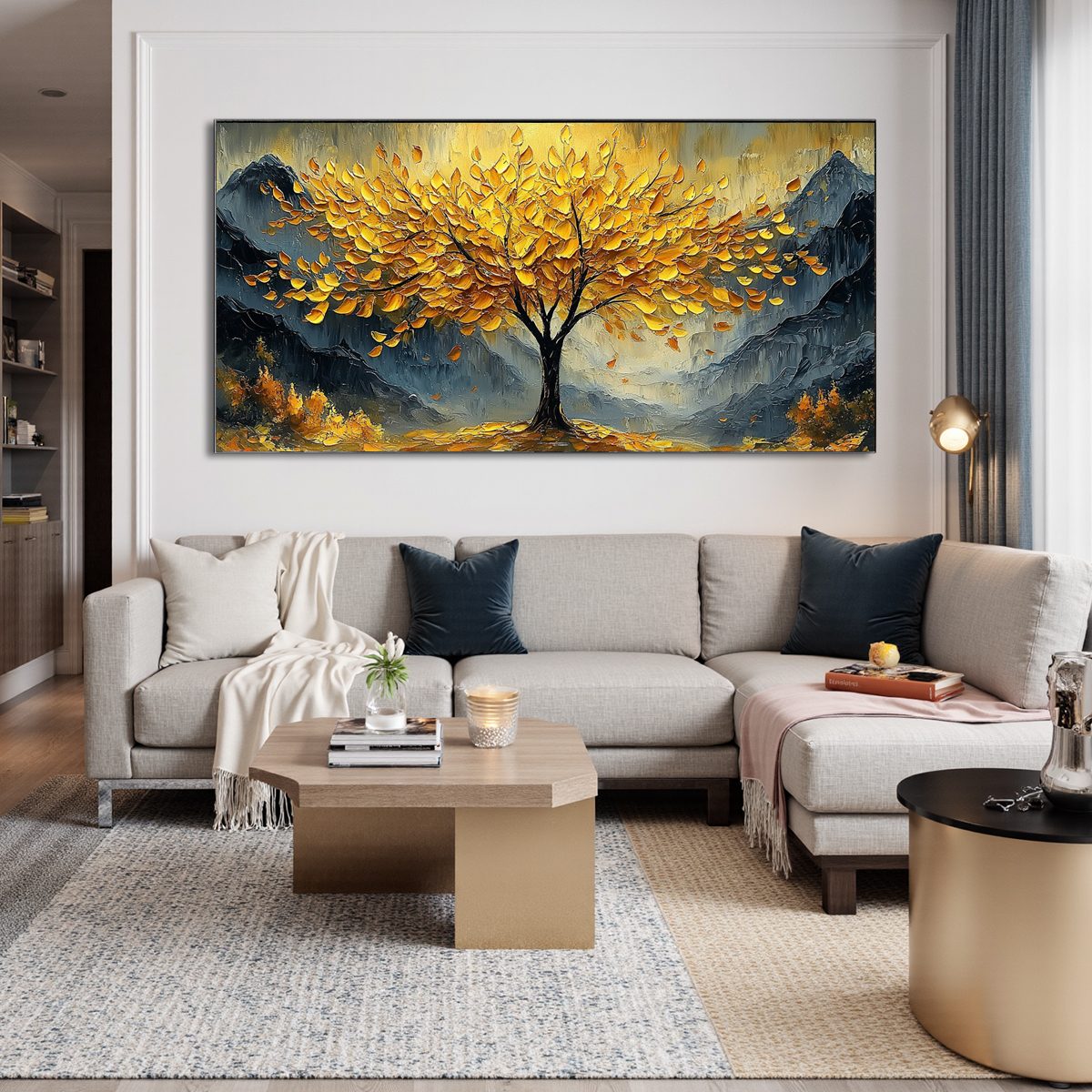 GOLDEN MAJESTY: Textured Landscape Oil Painting - Image 7