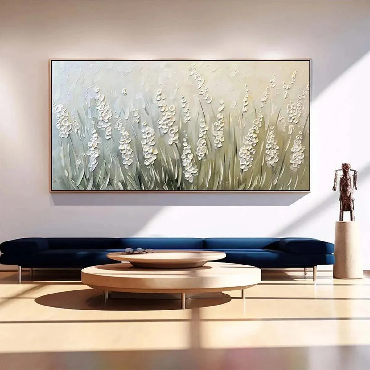 TEXTURED MEADOW: Textured Floral Landscape Painting in Green and White - Image 2