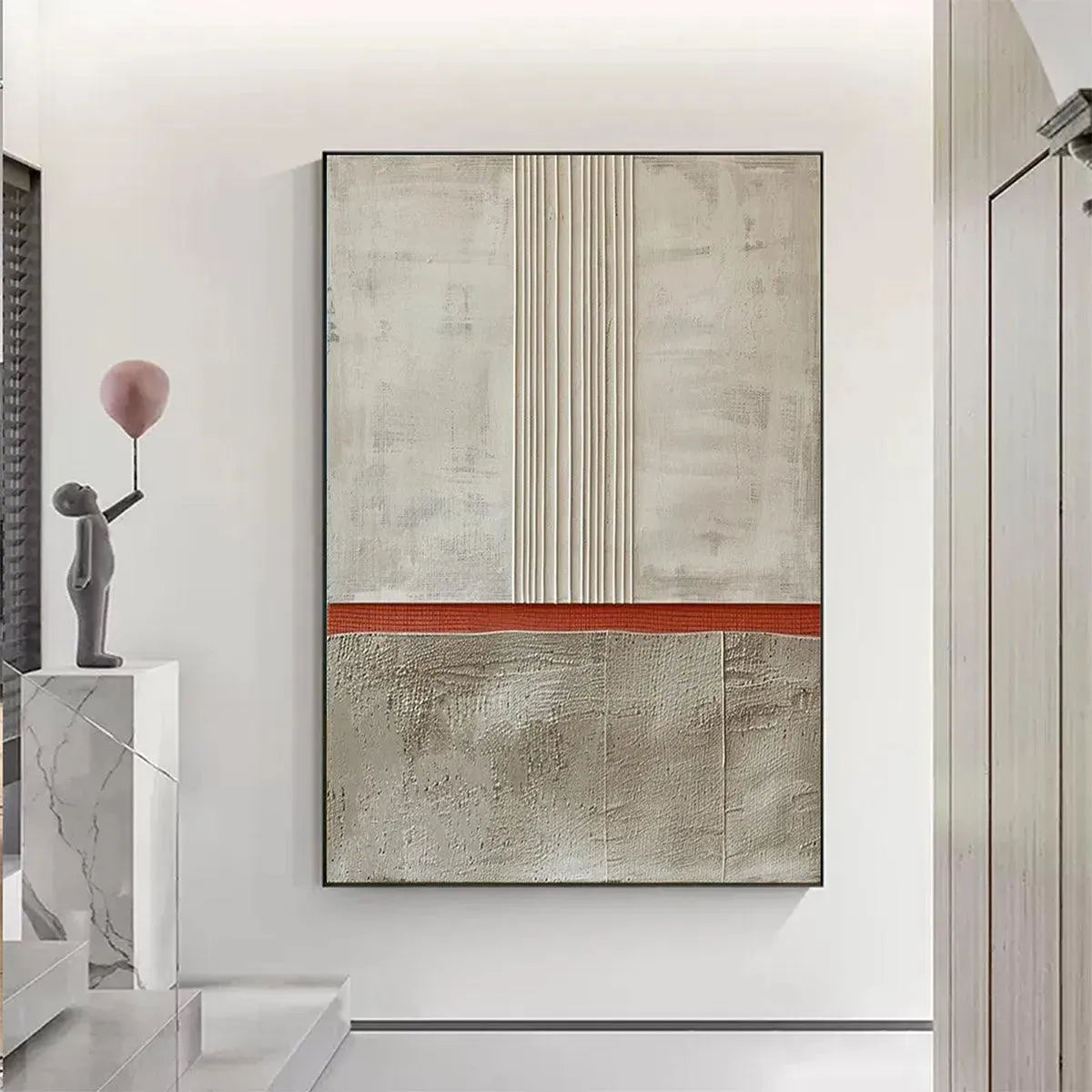TEXTURED MINIMALIST LANDSCAPE: Terracotta and Beige Abstract Painting, Vertical Wall Art - Image 8